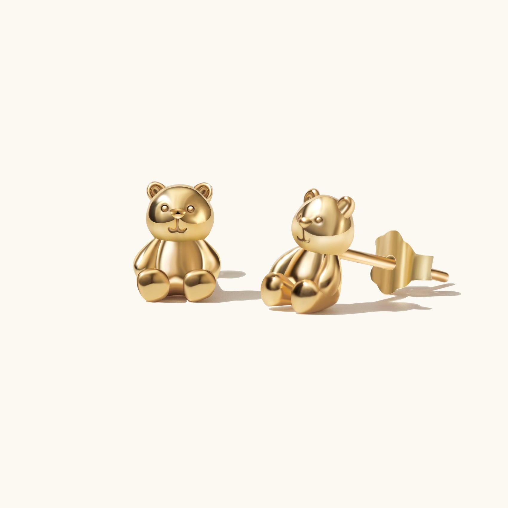 Bear Stud Earrings - Thick 18K Gold Vermeil - 0.98g Light | Nujaya – Nujaya
