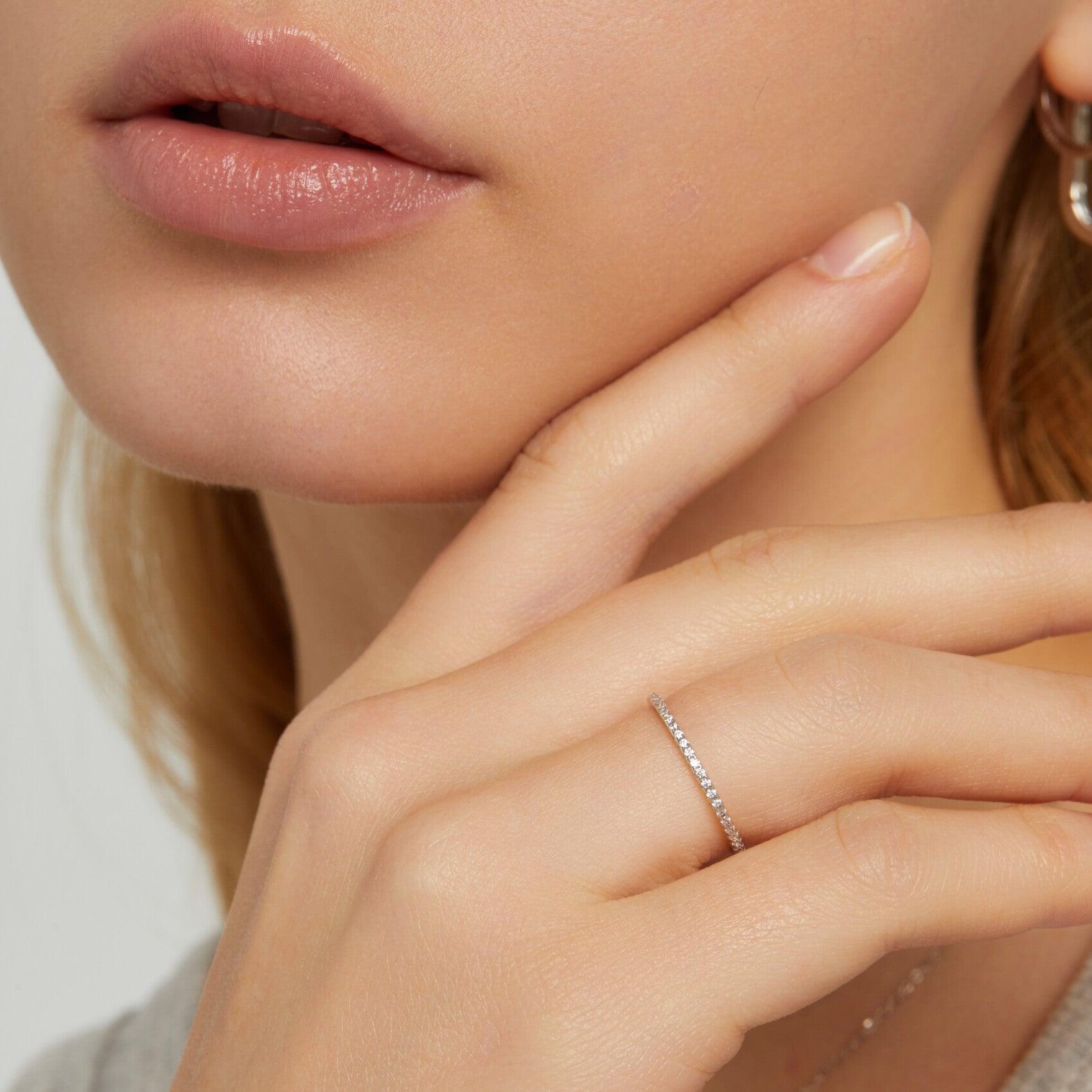 Thin Pavé Stacking Ring - Nujaya United States